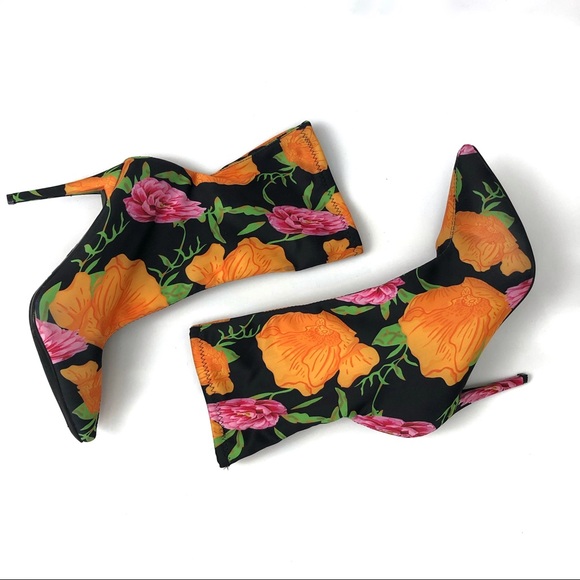 Sz11 Flower Floral Stiletto Sock Ankle Bootie - Picture 2 of 8